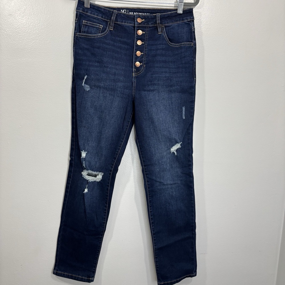 No Boundaries Button Fly Jeans Distressed Dark Wash Junior Size 13